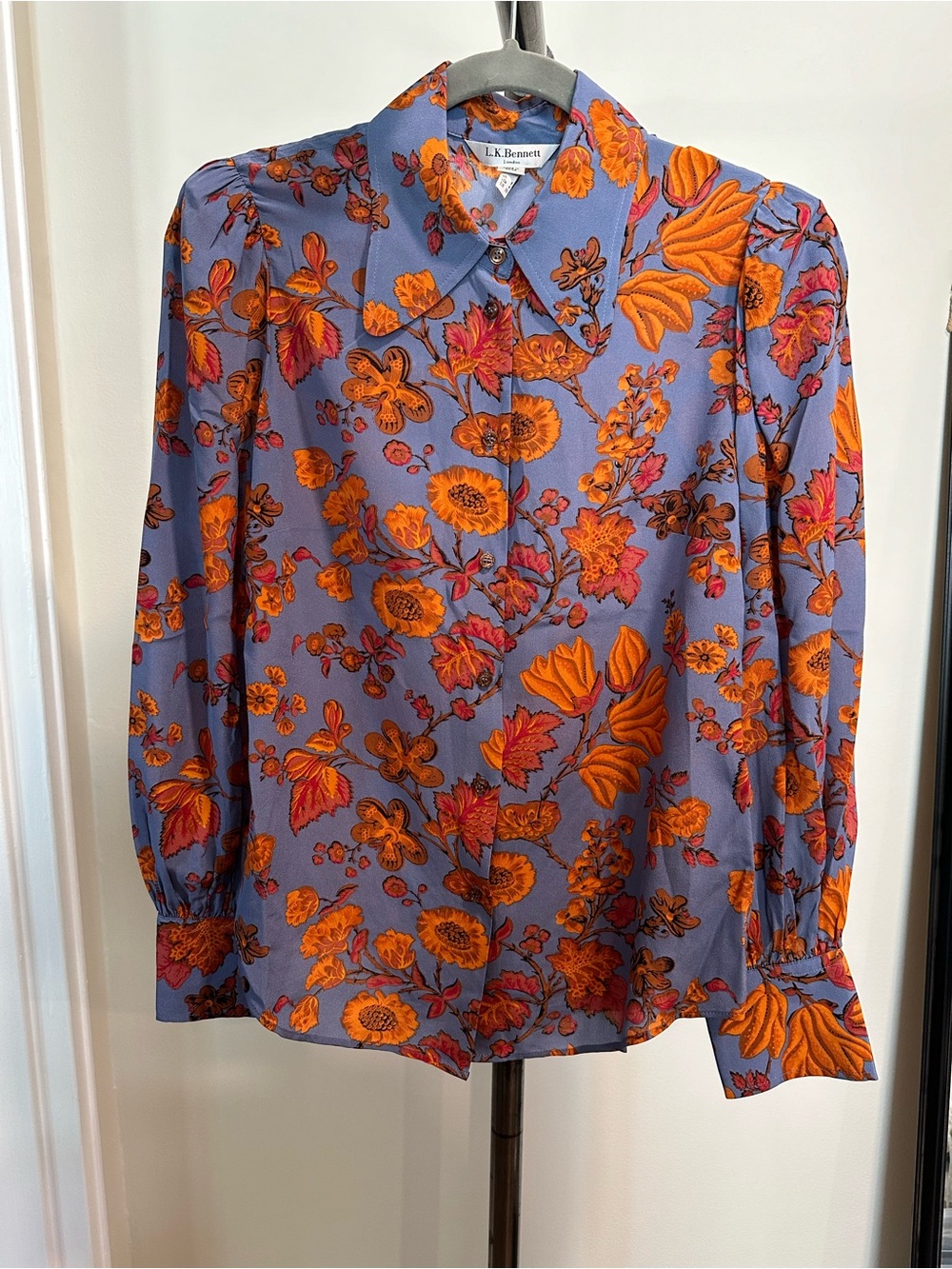 LK Bennett Blue Shirt with Orange Floral Print